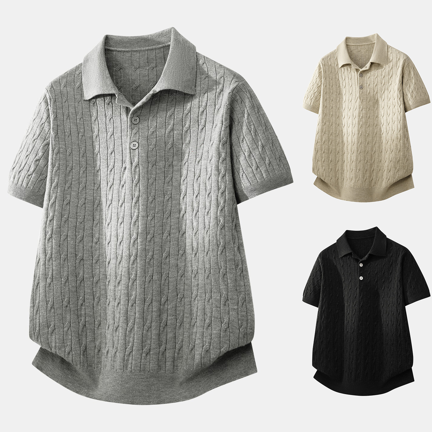 Polo camiseta de punto camiseta de manga corta camiseta de hombre solapa texturas de torsión viejos viento de hielo de verano fábrica transfronteriza al por mayor