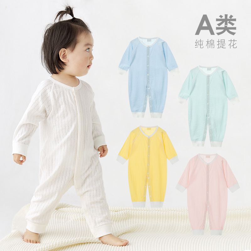 Summer Baby Clothing, Long-Sleeved Onesie, Newborn Romper, Closed-Back Air-Conditioned Clothing, Breathable and Thin Style
