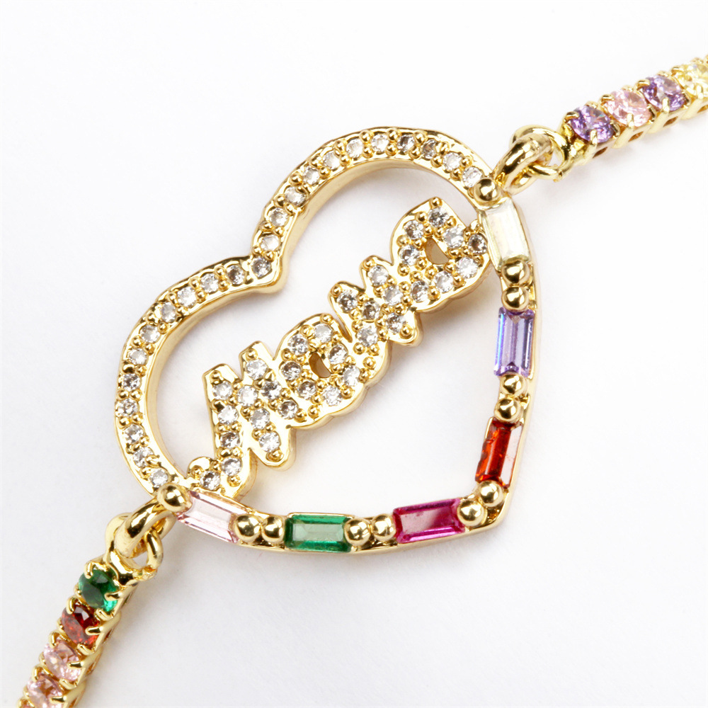 new motheru0027s day letter peach heart stacking creative copper inlaid zircon pull bracelet