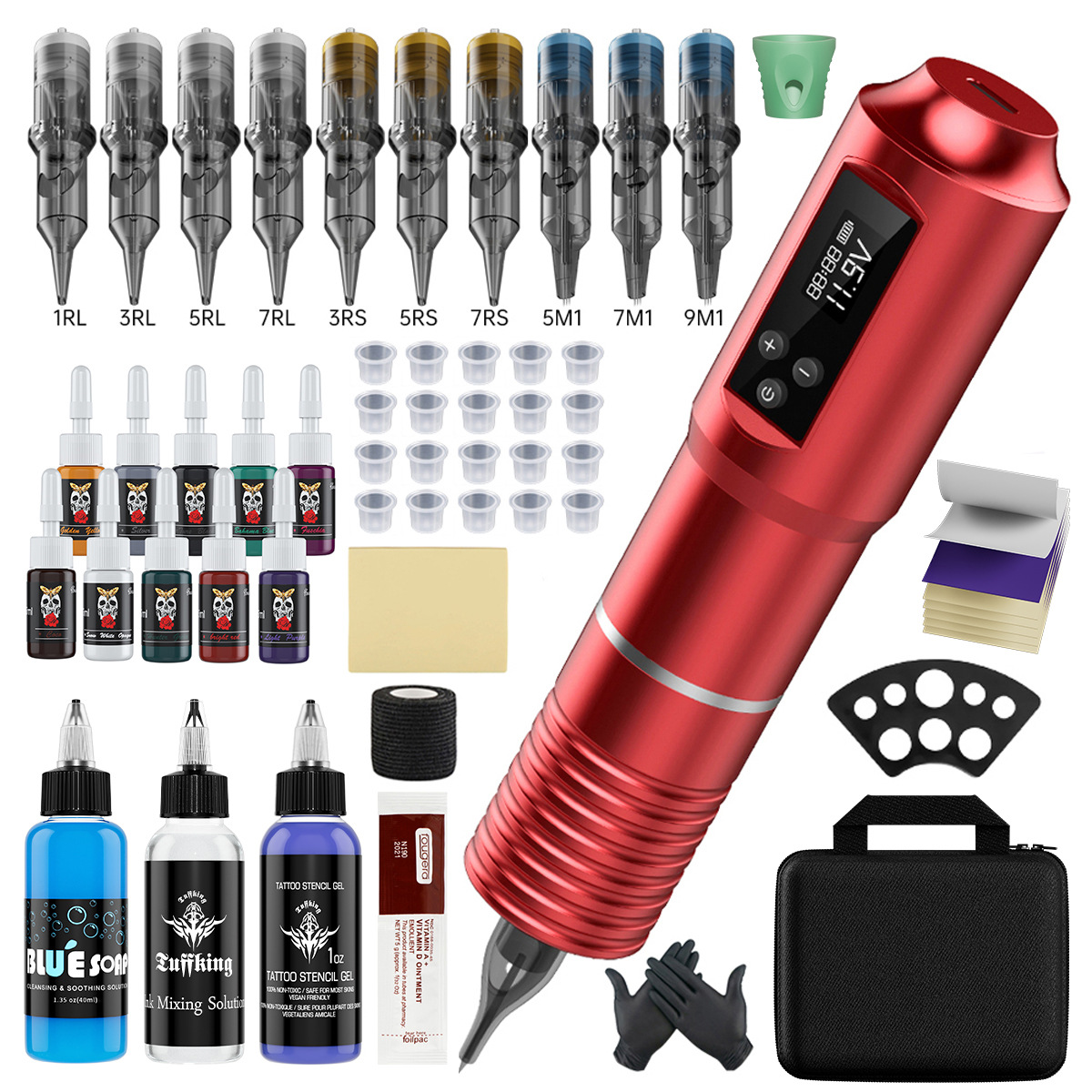 Bolígrafo inalámbrico de batería transfronteriza conjunto completo de herramientas de tatuaje de corte de alambre y niebla de aguja de tinta de tatuaje conjunto completo de consumibles