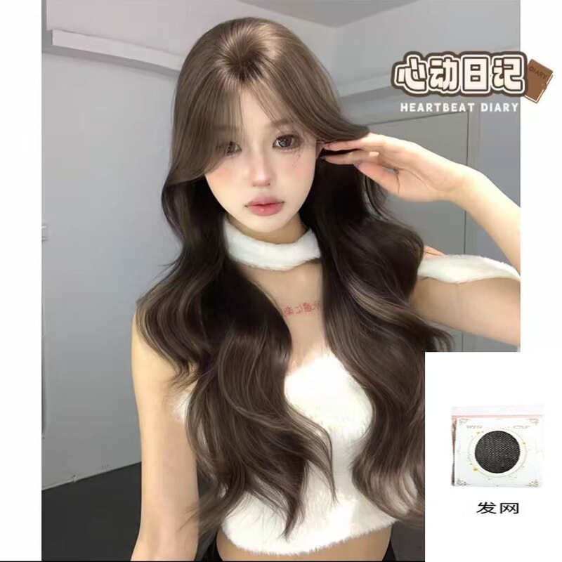 【心动信号】气质假发女冷棕色中分长卷发lolita网红全头套气质|undefined