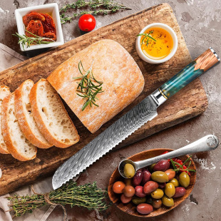 Damascus Steel Vg10 Bread Knife Baking Cake Knife Toast Slicing Knife Household Kitchen Knife European Best Seller