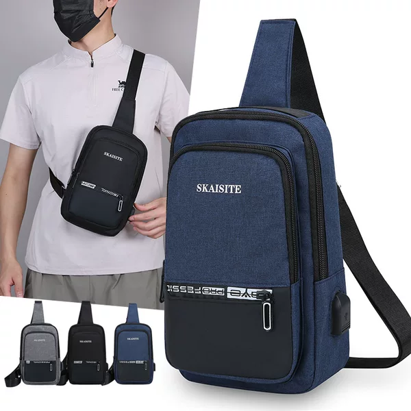 Men's fashion chest bag, casual crossbody bag, Oxford cloth stylish small backpack, Korean style men's shoulder bag
