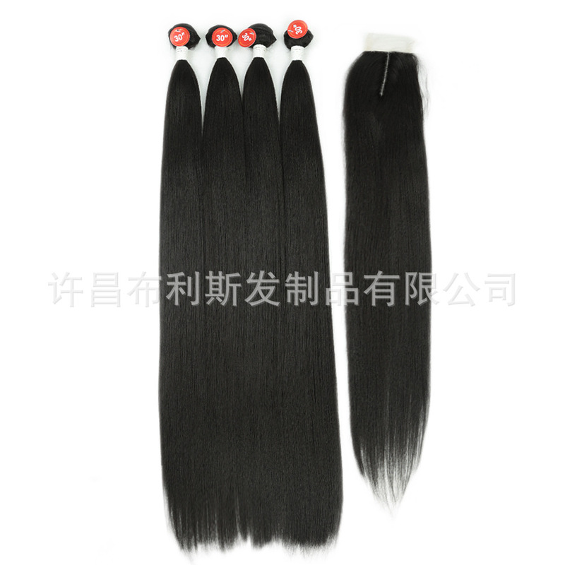 Synthetic Fiber Hair Lace Hairpiece Extensions 30Inch Yaki Straight Hair Long Straight Hair European and American Style Wig
