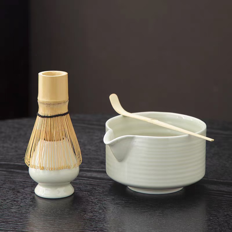 말차 세트-광택 크림 가로 줄무늬-선물 상자