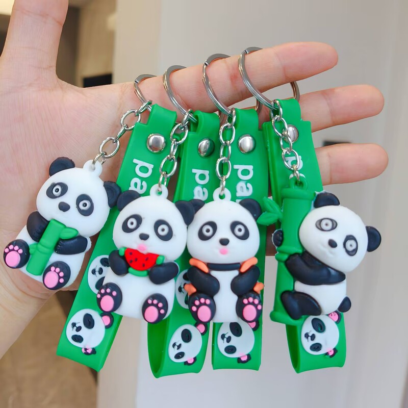 Cute Bamboo Panda Keychain Bag Pendant Car Key Chain Cartoon Doll Baby Machine Small Gift Wholesale