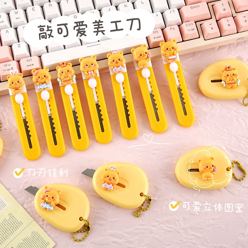 Cute Cartoon Yellow Bear Utility Knife Student Handbook Handmade Paper Knife Portable Express Sharp Knife