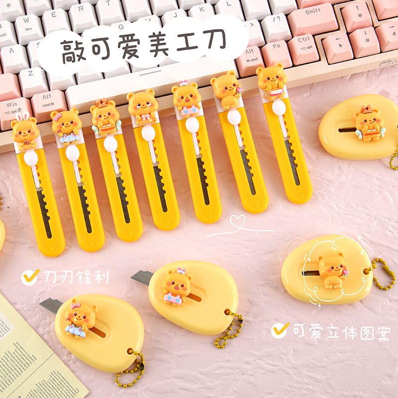 Cute Cartoon Yellow Bear Utility Knife Student Handbook Handmade Paper Knife Portable Express Sharp Knife