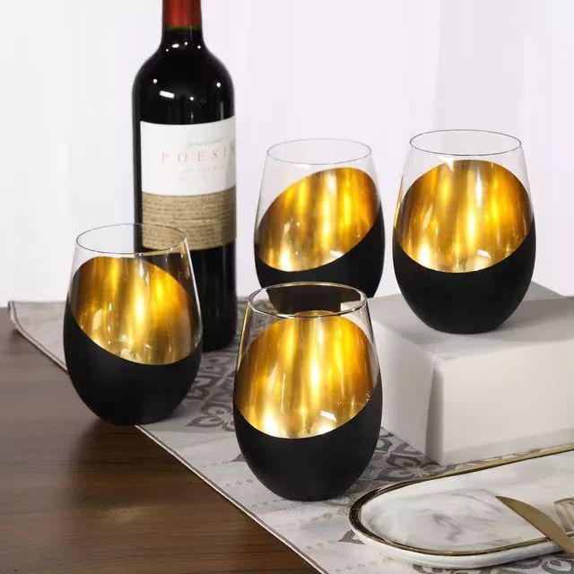 斜めガラスカップ 金色ガラス水カップ 黒色エッグカップ ウイスキーカップ ミルクシェイクカップ 大きなカップ ジュースカップ|undefined