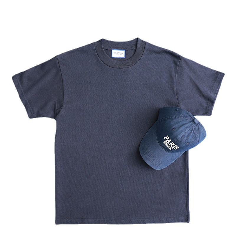 400g de algodón pesado de estilo americano pequeño escote camiseta de los hombres sueltos más tamaño de algodón de manga corta camiseta camisa de fondo