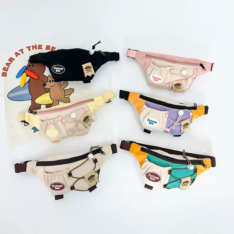 韩系撞色百搭儿童胸包潮流简约休闲男女孩单肩零钱斜挎配饰小腰包