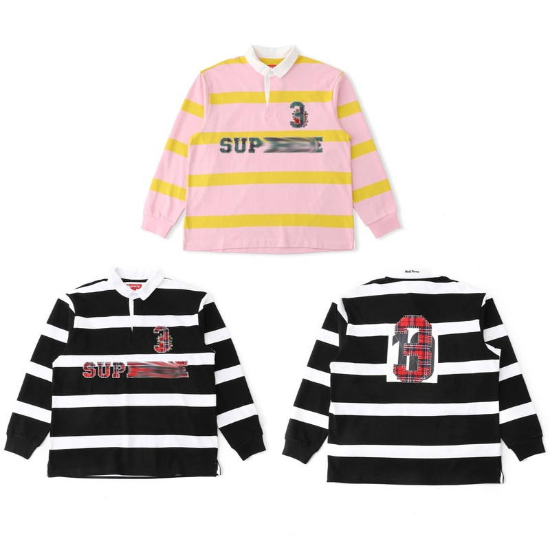 Sup Stripe Rugby American Plaid Appliqué Embroider Pattern Long-Sleeved Rugby Jersey T-Shirt Polo Shirt Sup Stripe Rugby American Plaid Appliqué Embroider Pattern Long-Sleeved Rugby Jersey T-Shirt Polo Shirt