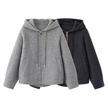 现货2025秋季新款宽松休闲极简风双面尼连帽大衣外套4FA170571/72