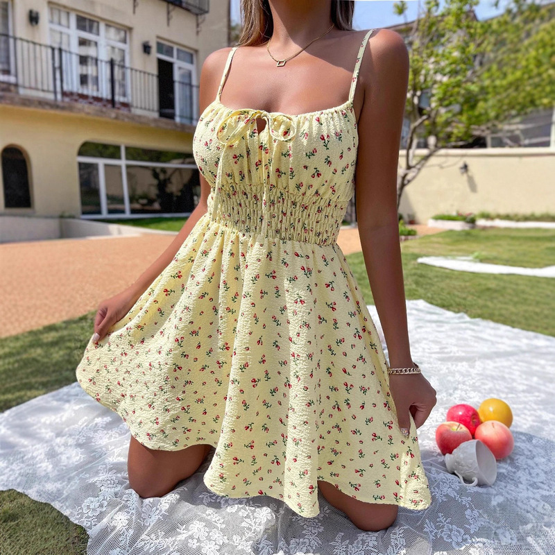 2025 European and American Amazon Foreign Trade Floral Backless Suspender Dress Sundress