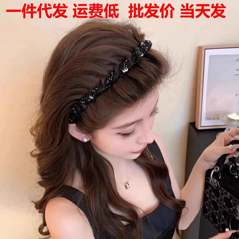 パリプリンセスヘッドバンド女性のための 2025 新しいライト高級ヘアプレスヘッドバンド気質小さな香りビーズ巻きヘアバンドル帽子|undefined