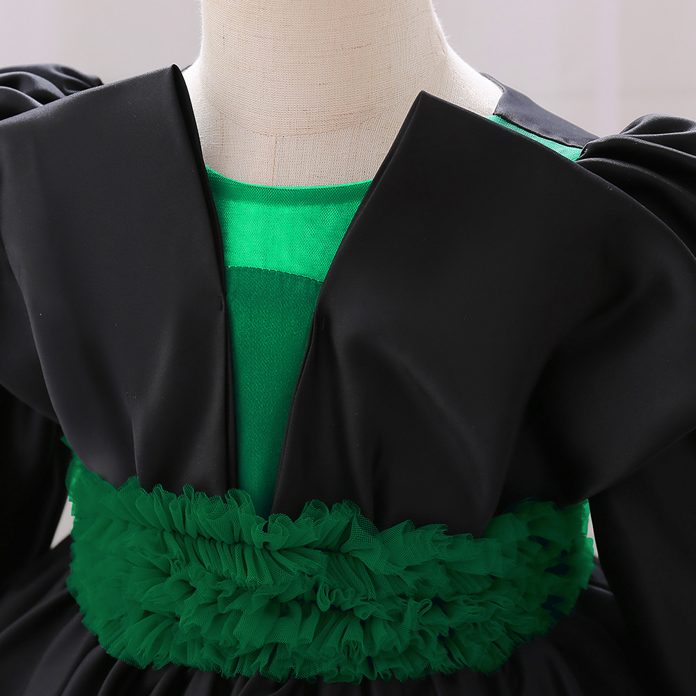 Comercio exterior nuevo vestido de los niños infantiles bebé años de edad vestido de banquete plisado malla manga larga mullido princesa vestido en stock