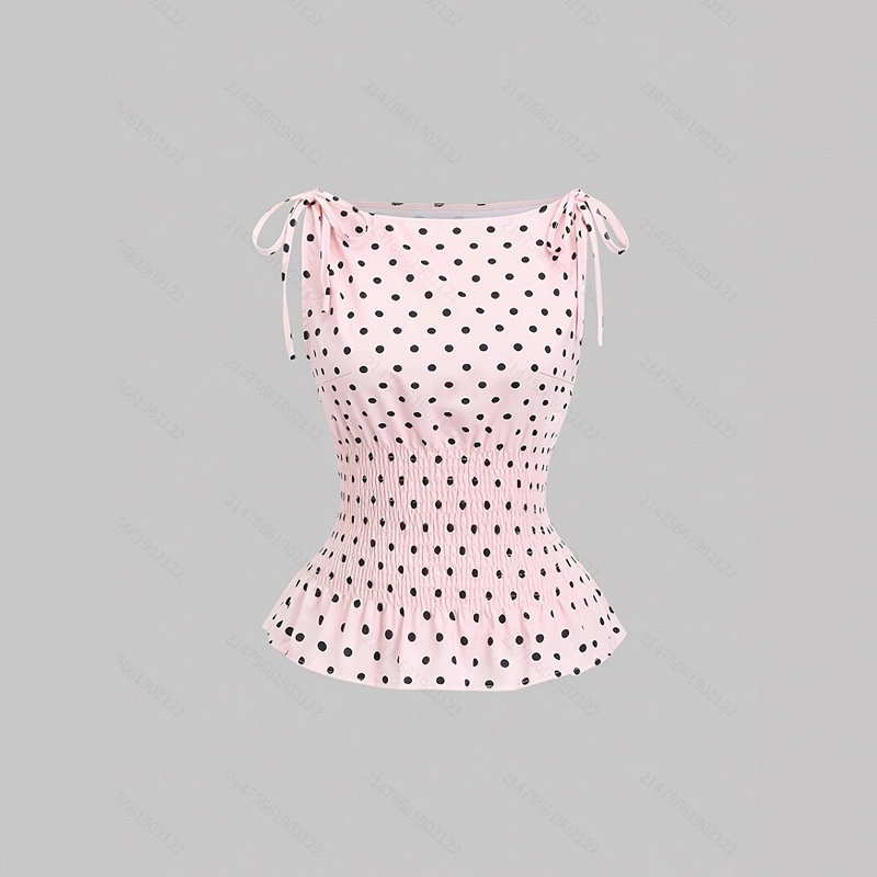 Cross-Border New Fashion Elegant Polka Dot Shoulder Strap Bow Waist Cinching Design Small Camisole