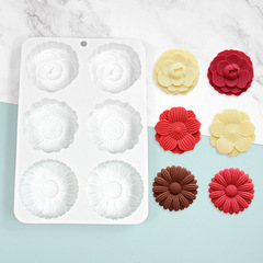 6連花形花朵月餅慕斯蛋糕硅膠模具法式甜點烘焙模具果凍布丁模具