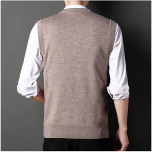 Autumn Dad's Knitted Waistcoat Grandpa's Sleeveless Vest Autumn Middle-aged and Elderly People's Body-Fit Wool Vest for Men