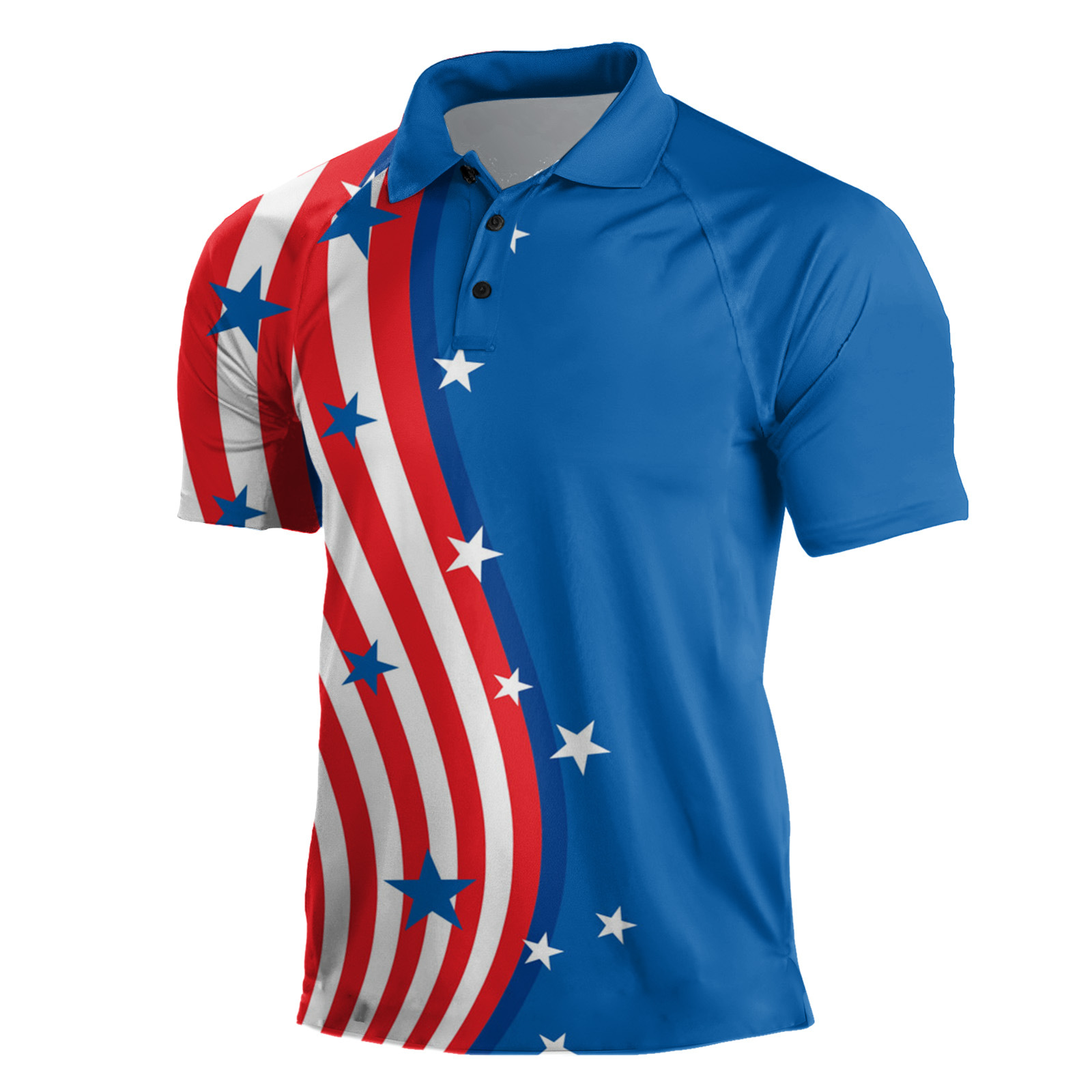 Cross-border Europa y América 2023 nuevos hombres casuales de manga corta Henry Independence Day Elements Camisa POLO raglán de tres botones para hombres
