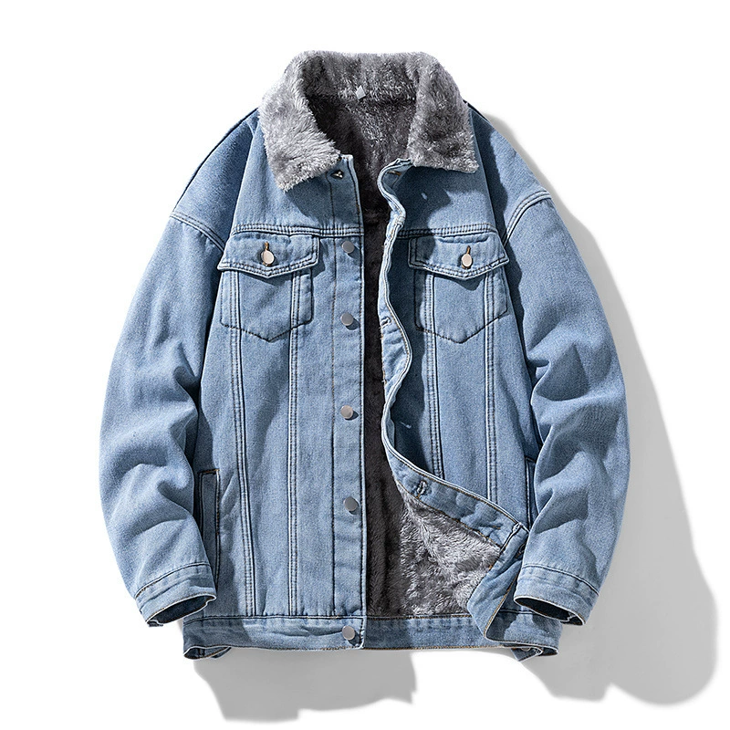 Denim men's warm trend jacket, American style, oversize