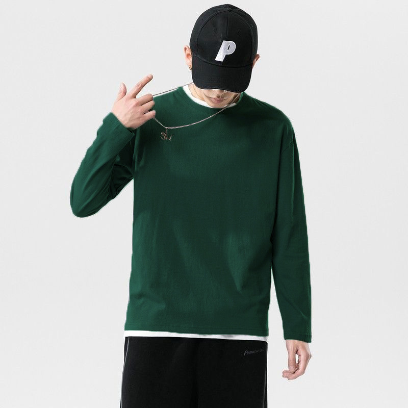 Camiseta de manga larga de color sólido básica chaqueta de otoño chaqueta de hombre base T cultura coreana universal debe ser una cosa
