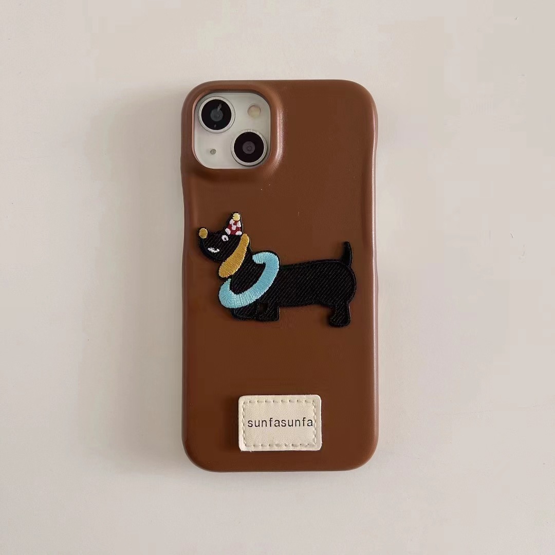 Collar bordado de cuero marrón cachorro sf4