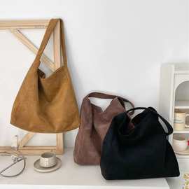 跨境2025秋冬新款复古时尚百搭通勤包大容量托特包麂皮绒单肩包