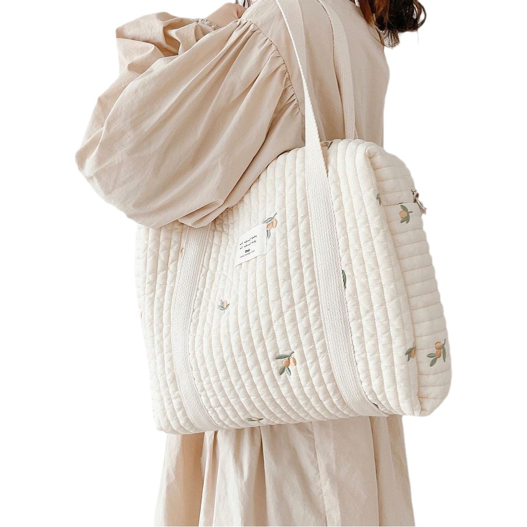 En stock Corea del Sur ins2021 nueva cremallera bordado algodón momia bolsa bebé trolley bolsa colgante bolsa de pañales