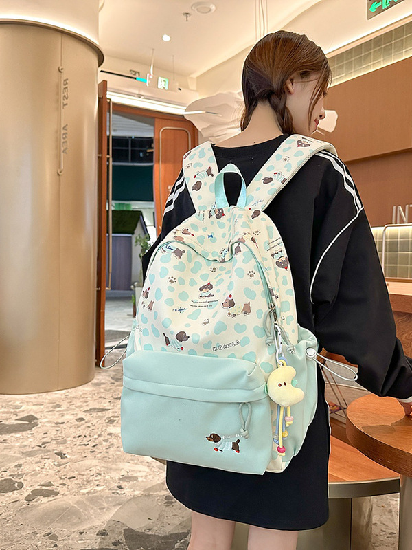 新しいクロスボーダー高価値バックパックヒョウ柄子犬かわいいスクールバッグ中学生と高校生大学生の大小バックパック|undefined
