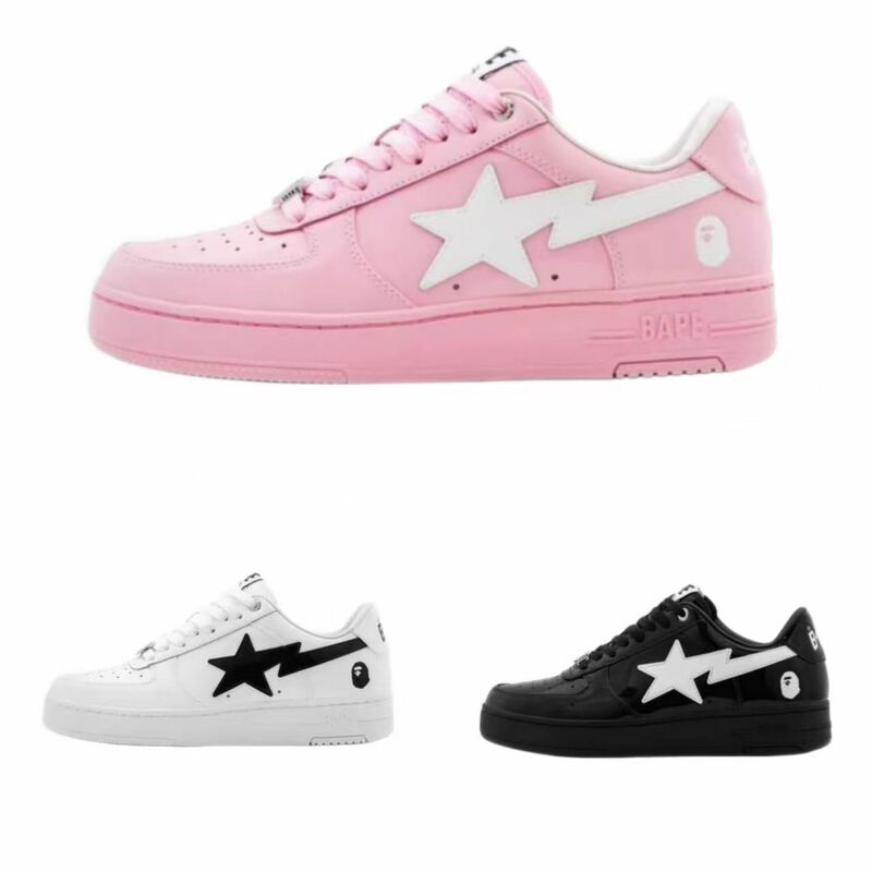 BAPESTA DUNK new black, white, and pink street-style casual sneakers for men and women, perfect for couples