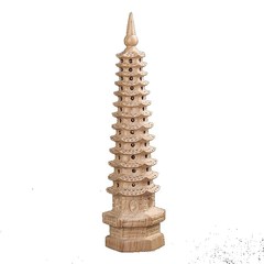 Wooden Changwang Pagoda Figurine with 7, 9, 11, and 13 Floors, Original Color Wood Carving, Solid Wood Changwang Pagoda with Base