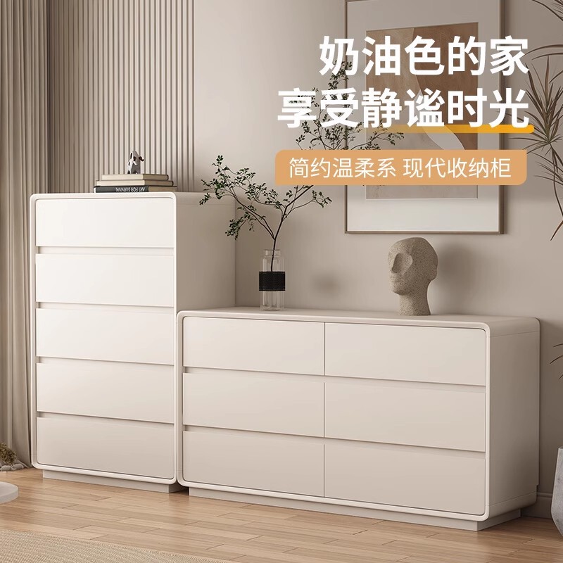 無垢材チェスト クリームスタイル ベッドルーム ベッドサイドキャビネット 大容量 リビングルーム 壁掛け シンプル モダン ホワイト チェスト 収納キャビネット|undefined