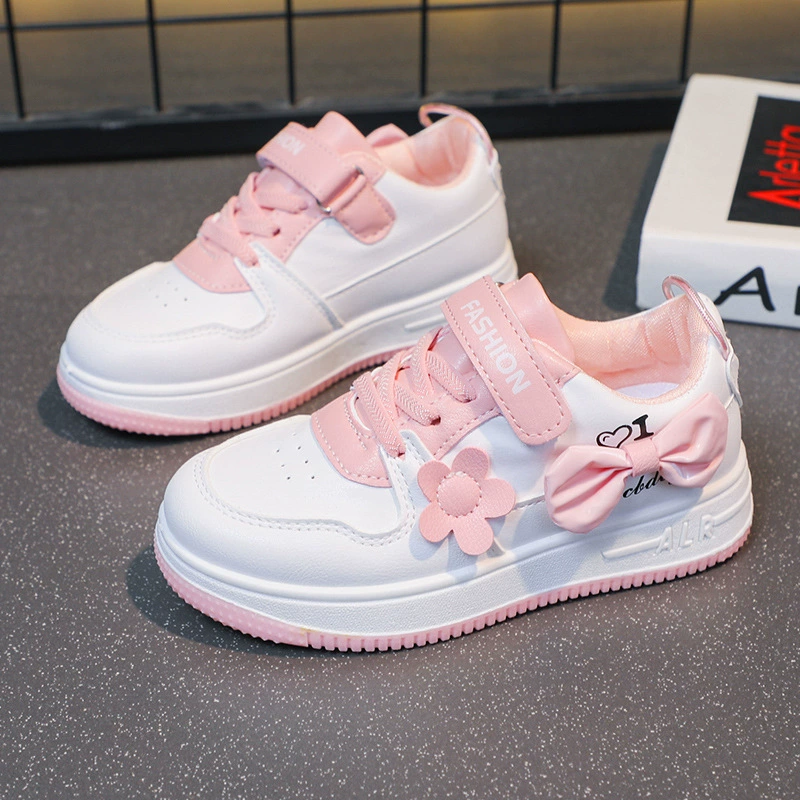 Детские белые кроссовки для девочек весна-осень 2025, лёгкие, повседневные, спортивные, низкие.