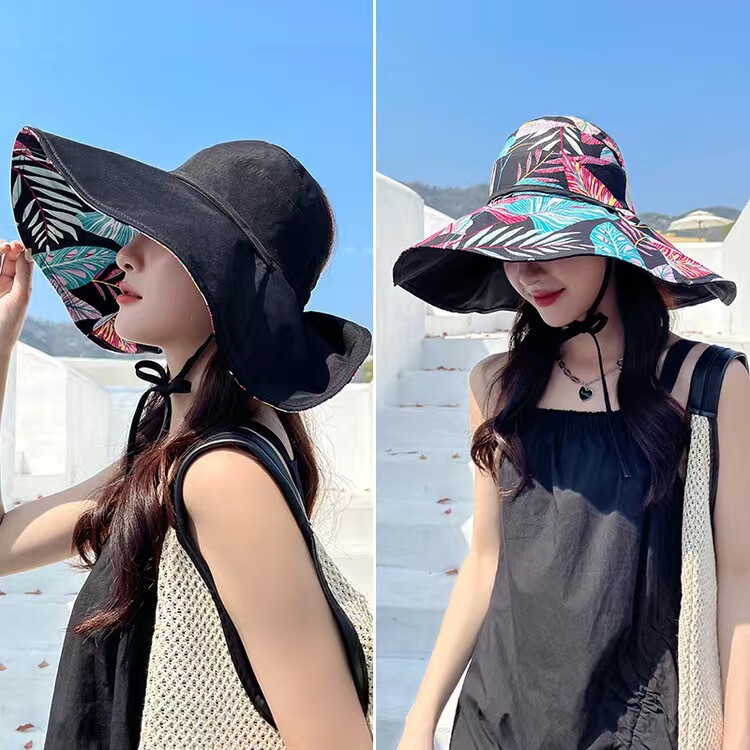 Spring New Empty Top Hat for Women, Double-Sided Printing, Fashionable Large Brim, Versatile Sun Protection Hat, Outdoor Street Uv Protection