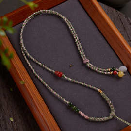 高端吊坠挂绳女黄金八宝罗盘编绳佛公翡翠玉坠挂件项链绳手工编织