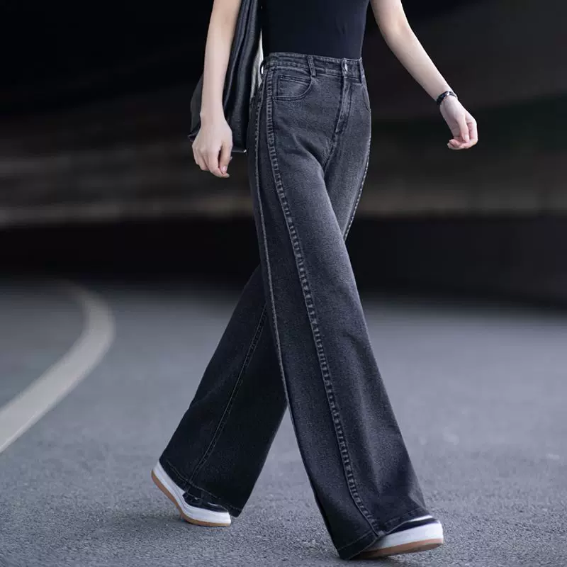 黑色牛仔裤女2025新款春秋季裤子今年流行的宽松直筒裤弯刀阔腿裤