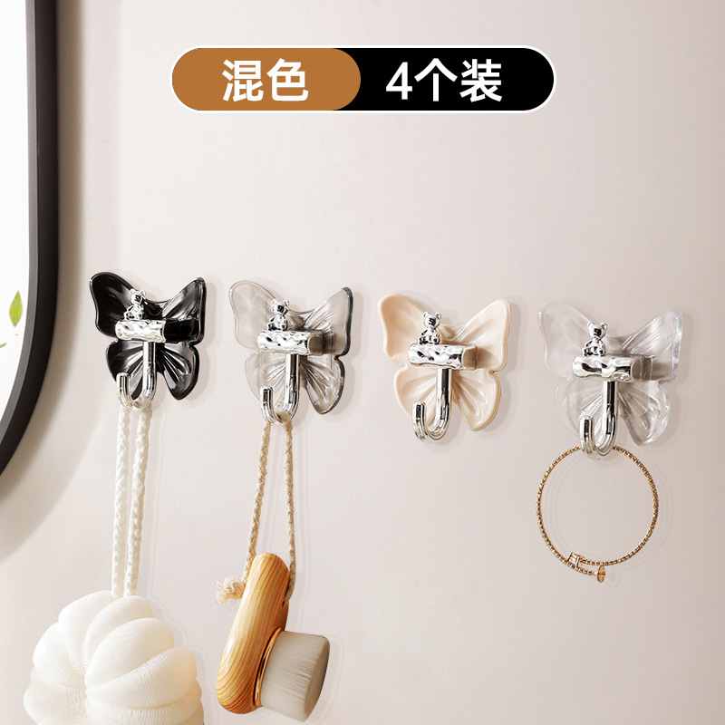 Gancho de mariposa de oso de lujo ligero, adhesivo, fuerte soporte de peso, sin perforación, cocina, baño, puerta de baño, gancho adhesivo que no deja marcas detrás