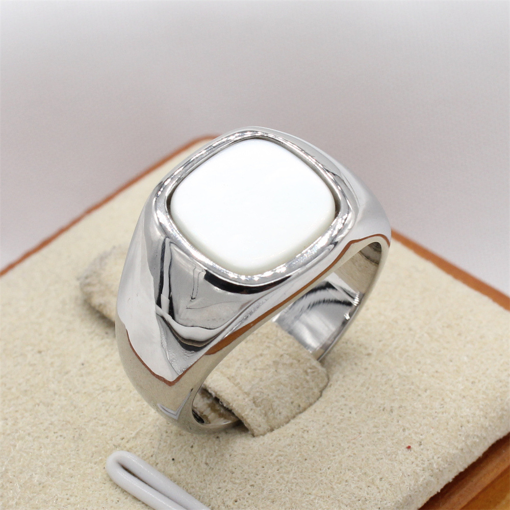 Retro Square Titanium Steel Inlay Artificial Gemstones Rings display picture 8