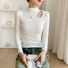 一件代发加绒半高领打底衫女单面镂空长袖秋冬季新款修身百搭显瘦