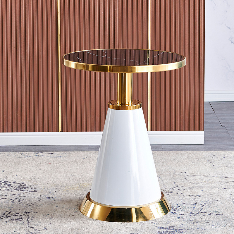 Mesa y silla de acero inoxidable dorado mesa redonda blanca mesa de café restaurante de lujo mesa y silla
