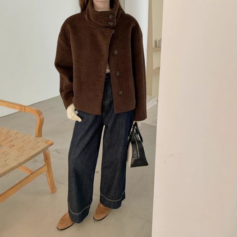 实拍2025秋冬装新款韩系风格立领羊绒保暖毛呢外套时尚配搭女夹克|undefined