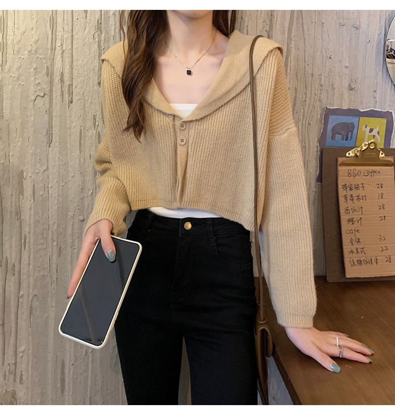 【中国直邮】茵如澜 新款秋冬chic上衣温柔甜辣毛衣针织衫 卡其色