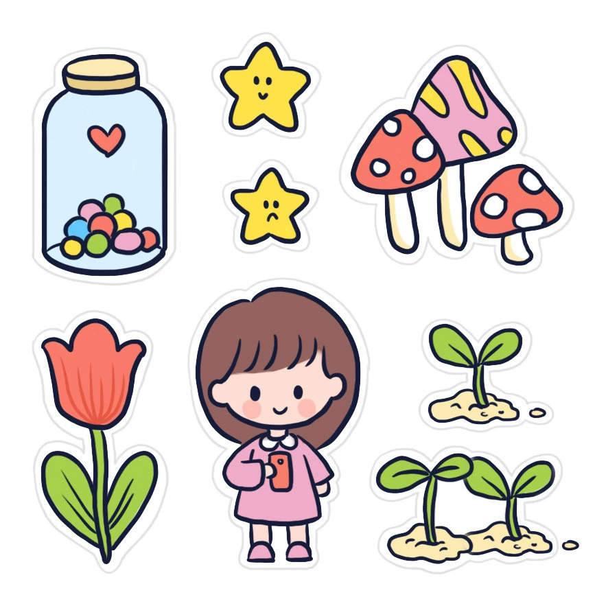 Cartoon sticker, laptop, book, DIY, for students