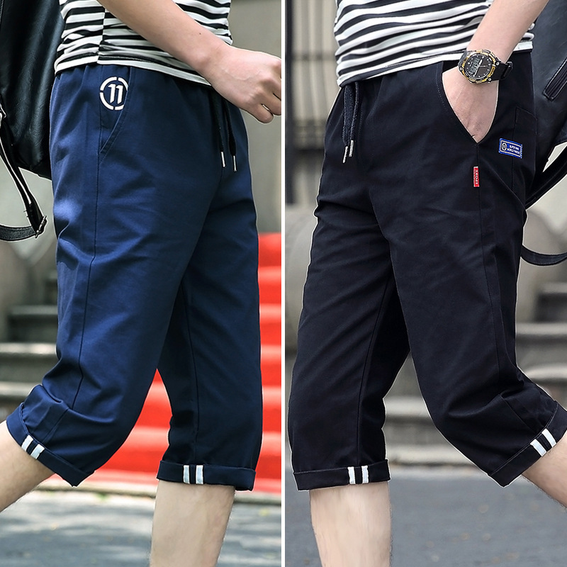 Shorts Men's Summer New Cotton Casual Capri Pants Trendy Fashion Sports Thin Mid-waist Cotton 7-point breeches