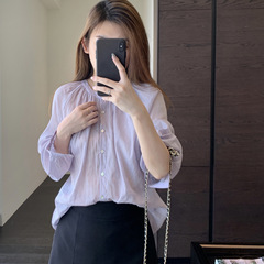 女性の夏の新しいスタイルのシンプルなルーズで肉感をカバーし、スリムで軽い日焼け止めシャツ、ラミーを含む優しい紫色