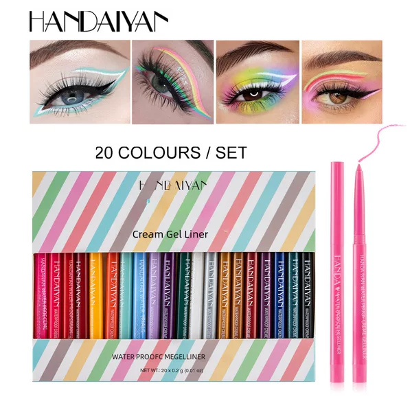 Cross-Border 20-Pack Colorful Eyeliner Handaiyan Quick-Drying Waterproof Non-Smudge Eyeliner Set