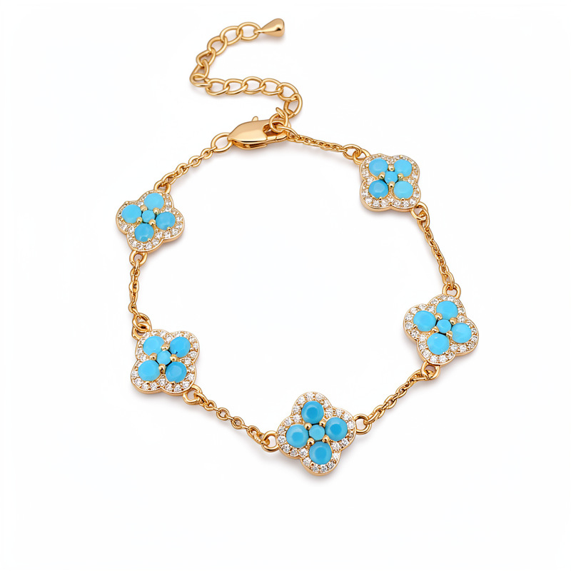 Medieval vintage de oro verdadero, piedra afortunada, pulsera de flores de hierba, pulsera ligera de lujo, pulsera de nicho, joyas de alta calidad.