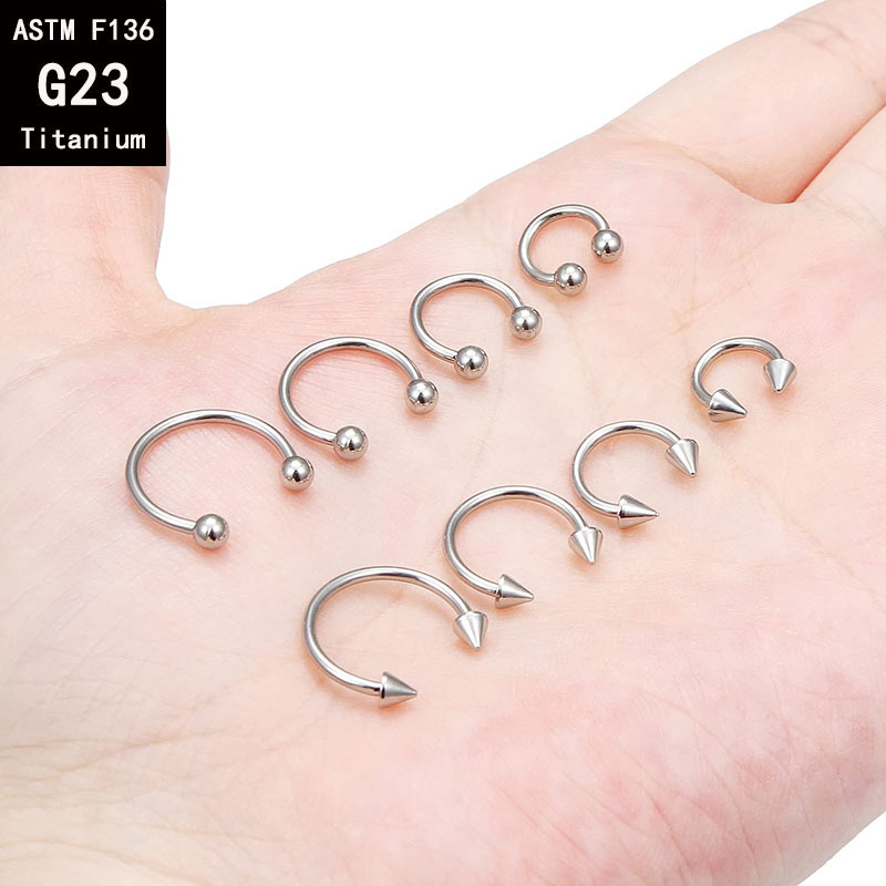 G23 Titanium Inner Tooth U-Shaped C-Shaped Rod Horseshoe Rod Ball Pointed Cone Internal Spiral Nose Ring F136 Titanium Alloy Piercing Jewelry detail image 10