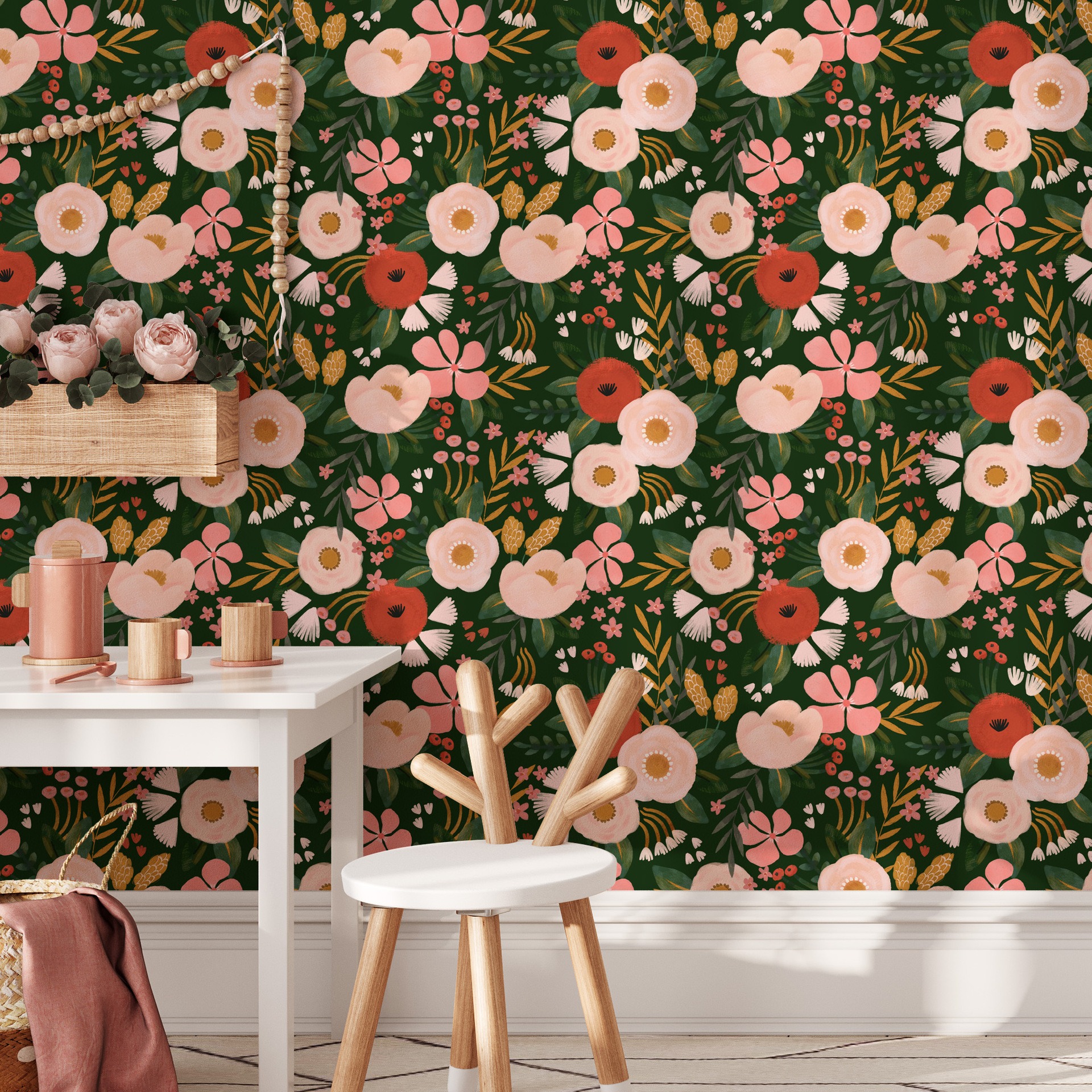 Summer Orange Blossom Removable Waterproof Renovation Wallpaper Retro Floral Self-Adhesive Decorative Wallpaper Living Room Background Room